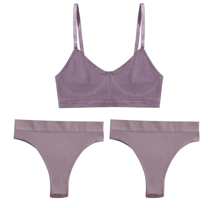 3PCS Bra Set Women Underwear Sexy High Waist Bodyshaper Briefs Thong Panties Female Bralette Lingerie Basic Top Active Brassiere