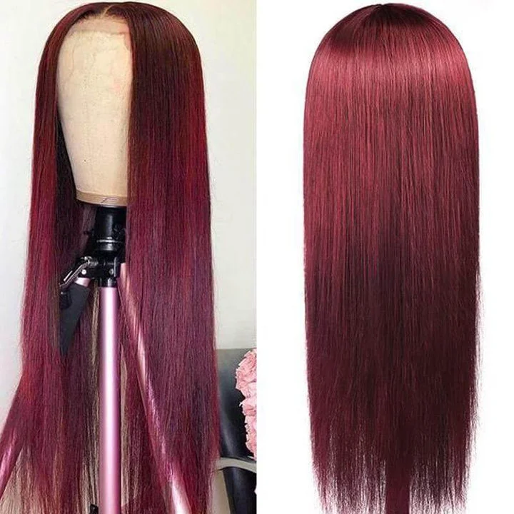 99J Straight/Body Wave/ Curly 13x4 Burgundy Lace Front Colored Human Hair Wigs Pre Plucked