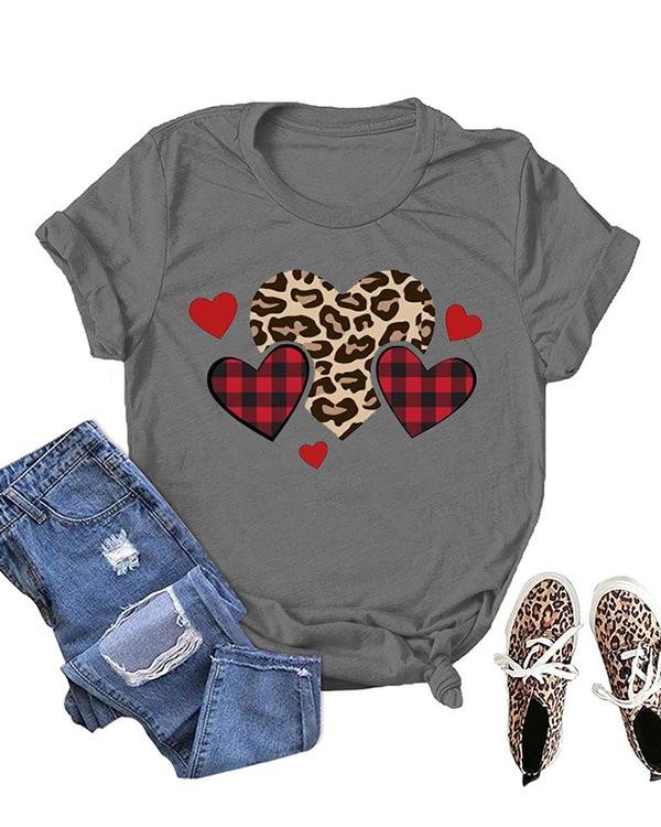 Love Heart Printed Casual Short Sleeves T-Shirt