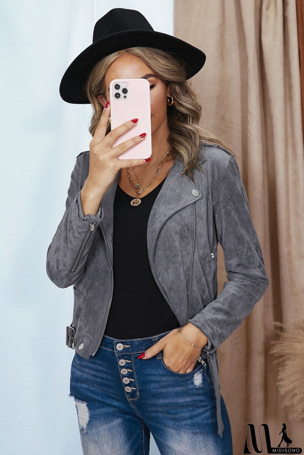 MidiSono - Suede Moto Jacket