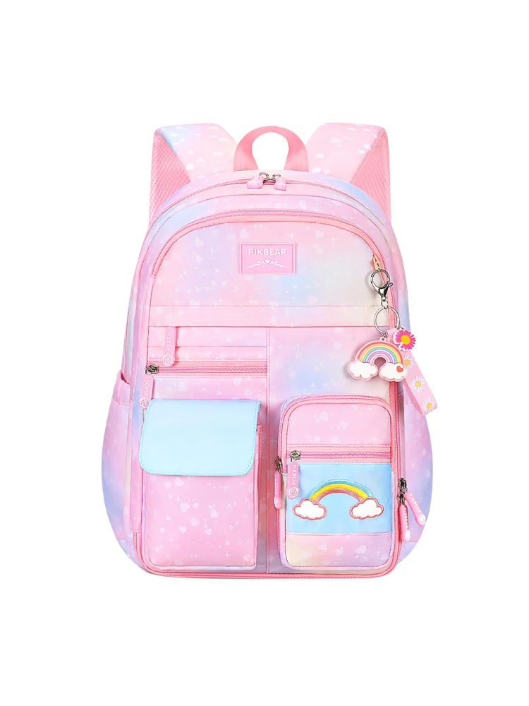 Korean Cute Backpack Girls Rainbow Laptop Princess Schoolbag (Pink S)