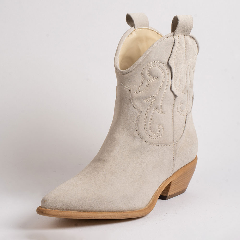 Beige Snip Toe Block Heel Embroidered Cowgirl Ankle Boots for Women Nicepairs