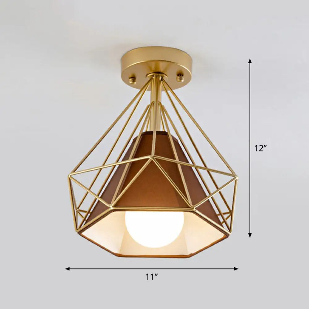 Sleek Iron Diamond Cage Semi Flush Ceiling Light Fixture &ndash; Ideal For Corridors And Simplicity -