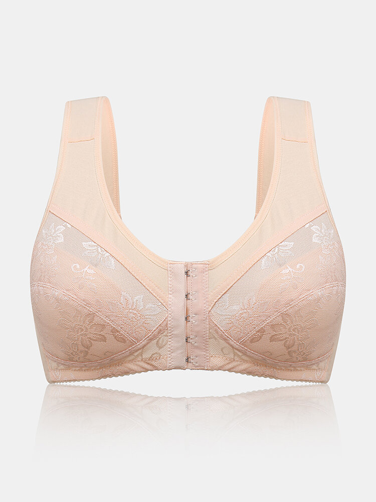 Women Front Closure WireFree Floral 2PCS Bras