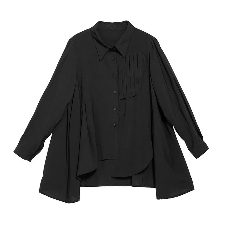 Dark Style Solid Color Lapel Long Sleeve Shirt - yankia
