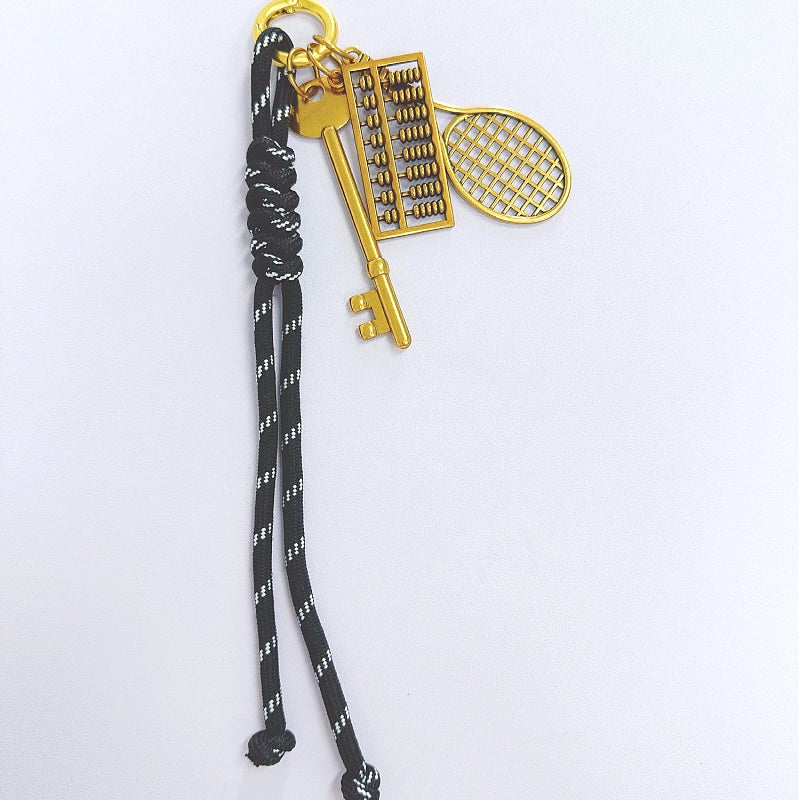 Handbag Pendant Accessories Ornaments Keychain Vintage Gold Tennis Rackets Miu Series Hand-Woven Mobile Phone Lanyard