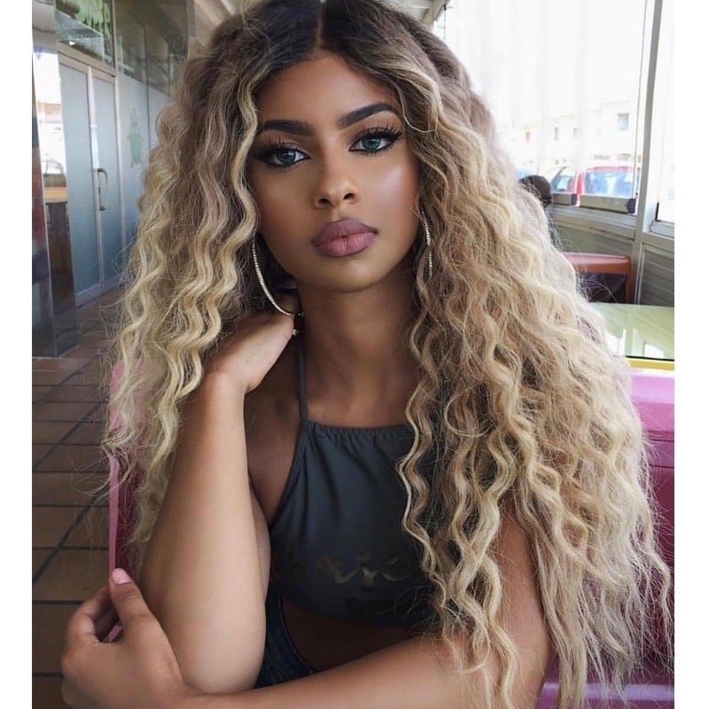 Wig African Long Curly Hair European and American Gradient Color Corn Perm Wig Chemical Fiber Wig Headgear