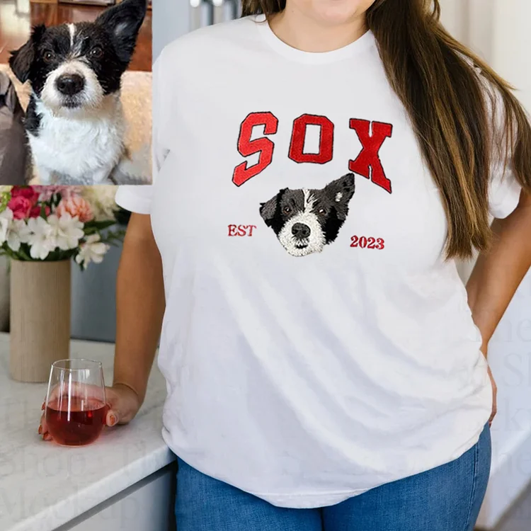 Plus Size Custom Premium Handcrafted Pet Photo Embroidery T-shirt Sweatshirt Hoodie