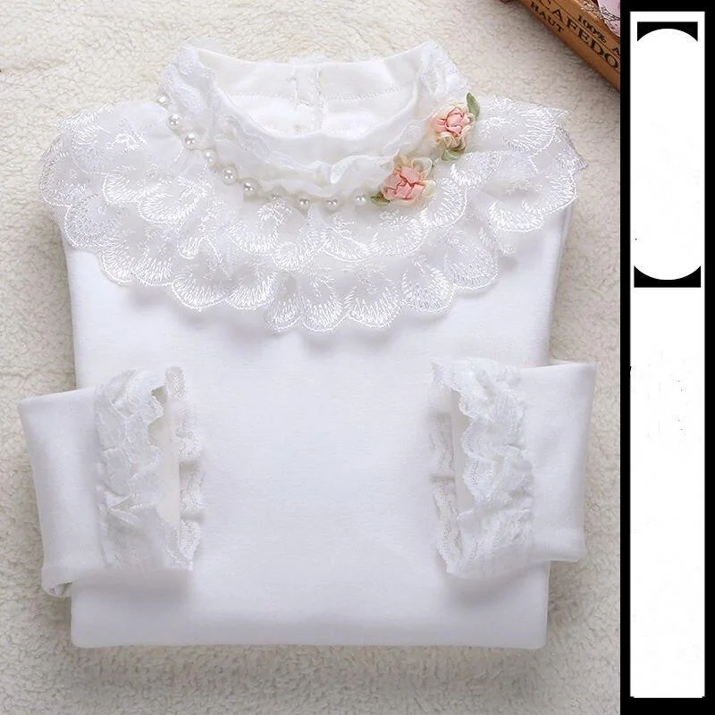2021 Spring Autumn Cotton Children Base T Shirts Baby Girls Clothes Long Sleeve Floral Casual T Shirt Tops Kids Lace T shirt