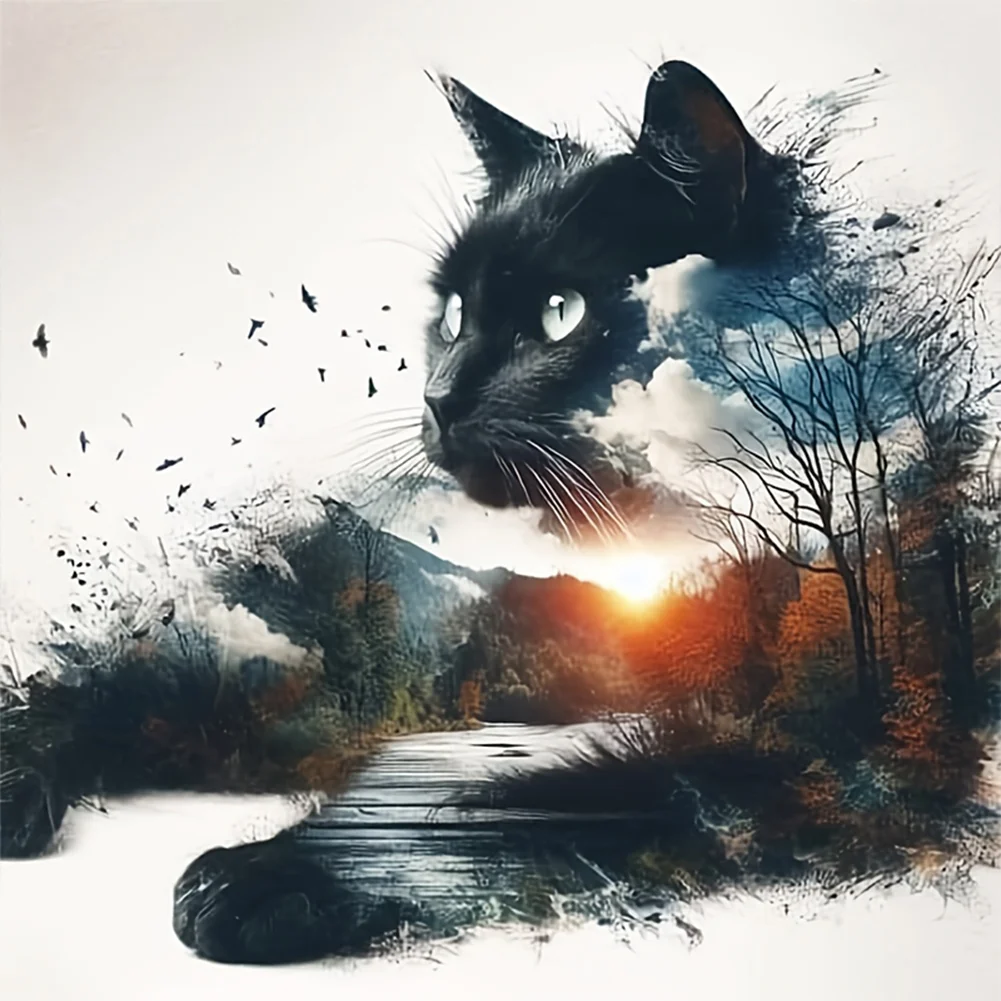 11CT Full Stamped Cross Stitch - Forest Cat (40*40cm)