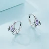 925 Silver Purple Zircon Lotus Hoop Earrings   