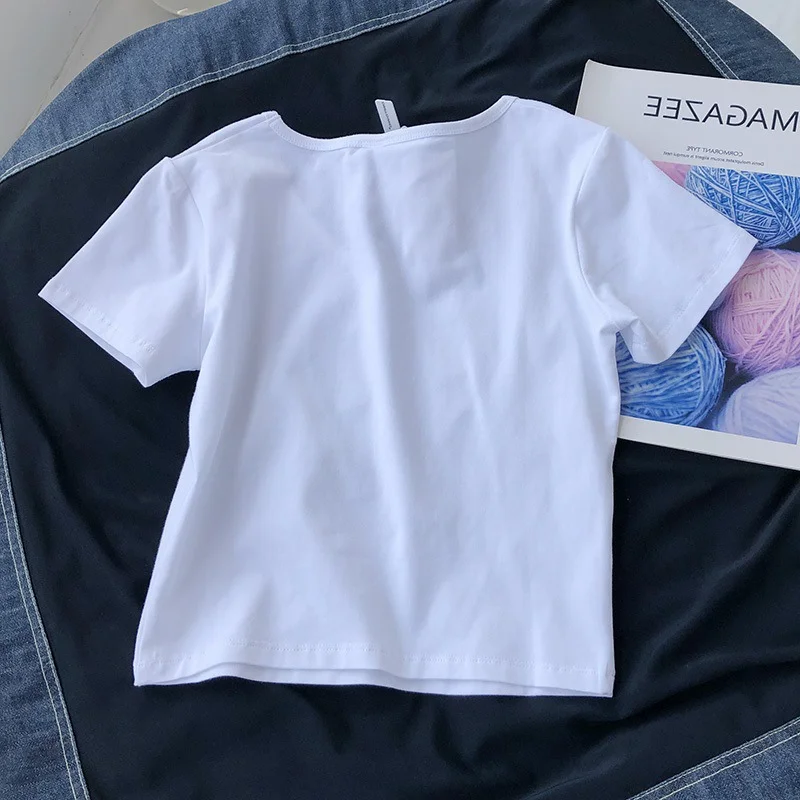 Brownm Brownm Women With Ins Tight Short Sleeve V-Neck Solid Color Short T-Shirt In Summer 2024