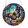 (25cm)DIY Acrylic Jigsaw Puzzle Window Hanging with Hanging Chain DIY Stained Glass Decoration Round Window Puzzle Decor for DIY Craft Project (Stained Glass Butterfly)