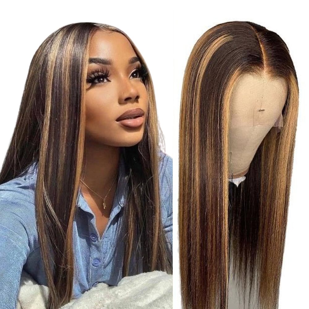 Piano Color Ombre Highlight Lace Wig Straight Human Hair 13x4x2 T Part Lace Wig Zaesvini
