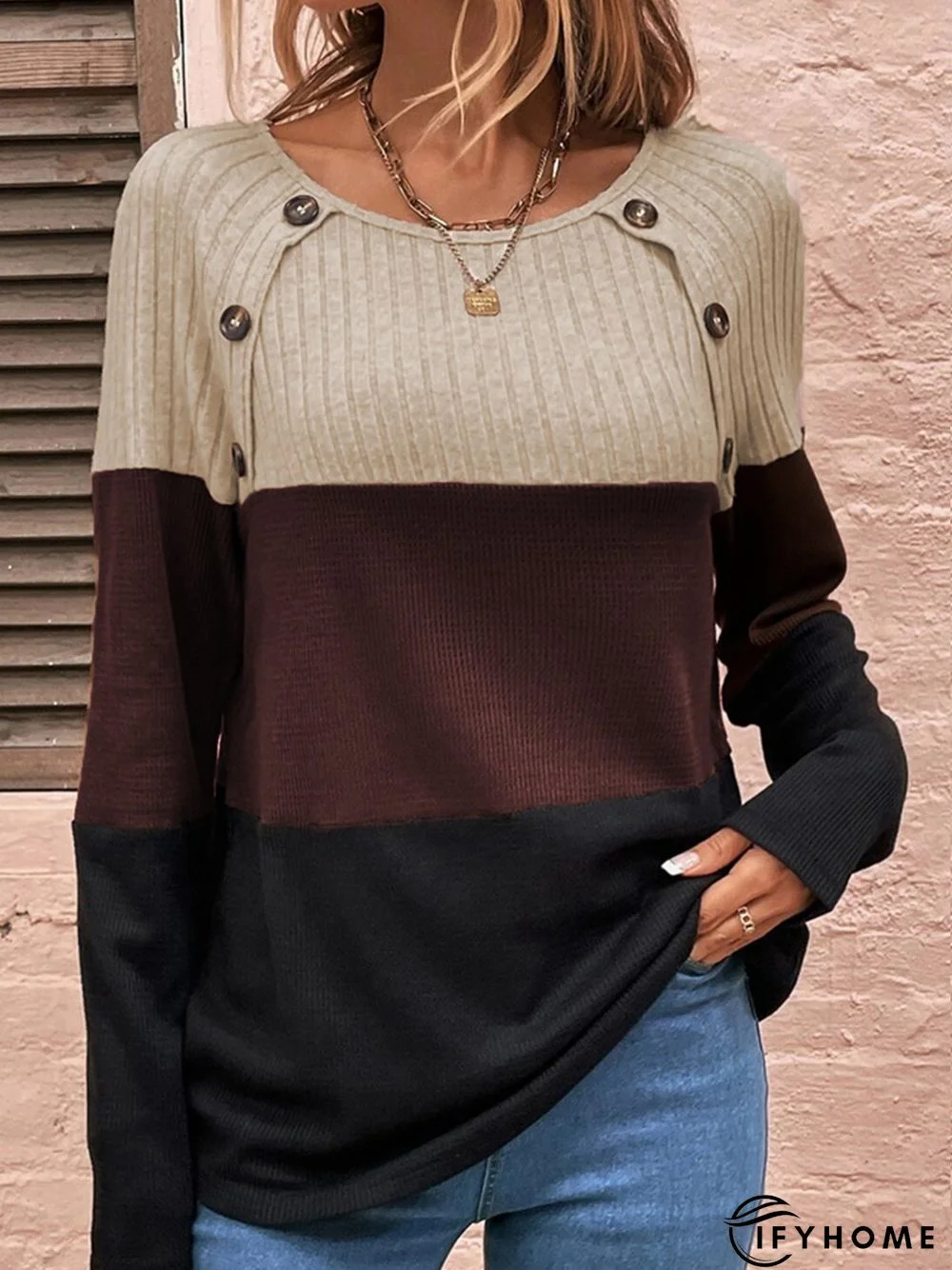 Split Joint Loose Casual Crew Neck Top | IFYHOME
