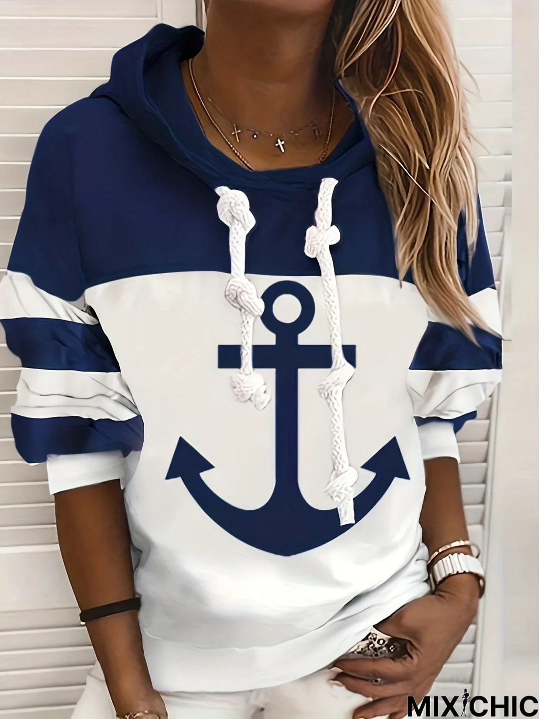 Women Striped Casual Autumn Polyester Micro-Elasticity Daily Loose Regular H-Line Sweatshirt