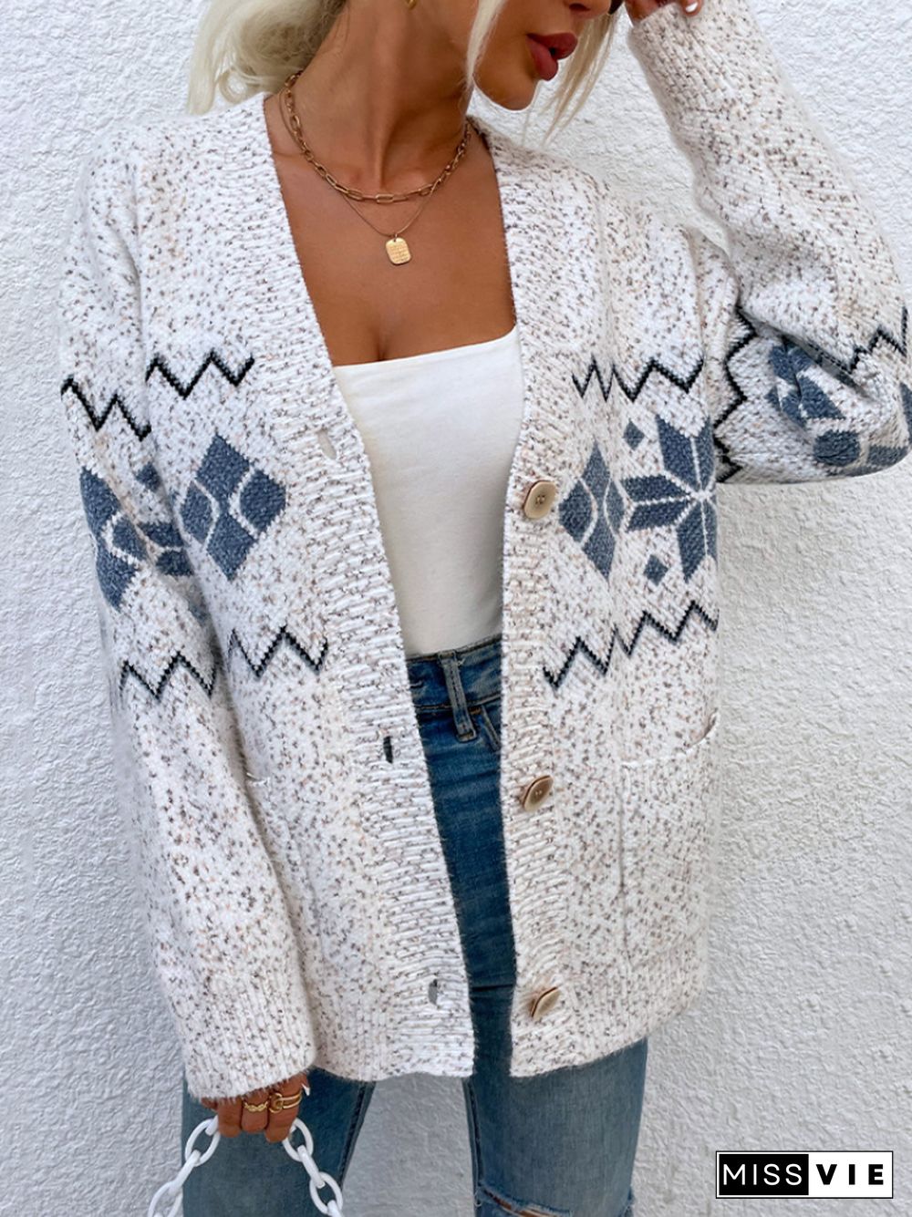Autumn Winter New Neck Knitted Cardigan Sweater Fashion Street Dress Loose Long Sleeve