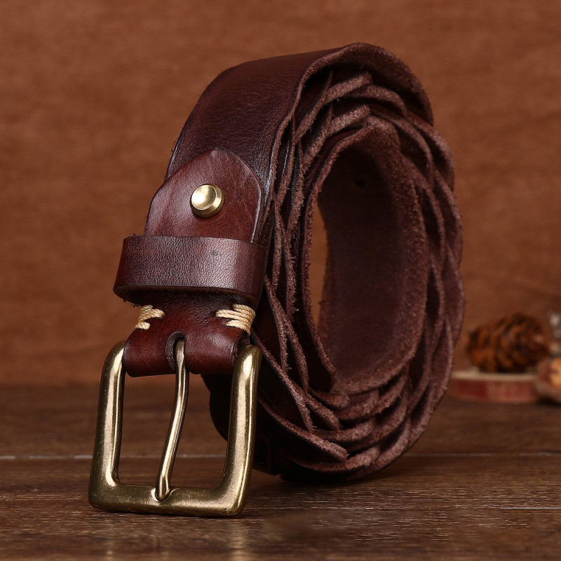 3.5cm Men's Woven Non-punched Top Layer Cowhide Higuchi Casual Belt DANRRIO.COM DANRRIO