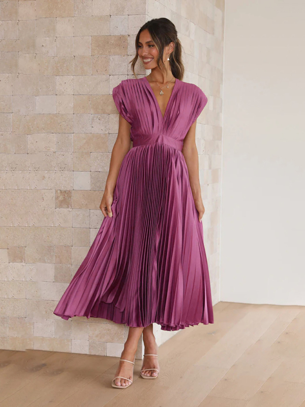 Mature Women Summer Sexy Pleated Casual Loose Zipper Sleeveless Party Dress