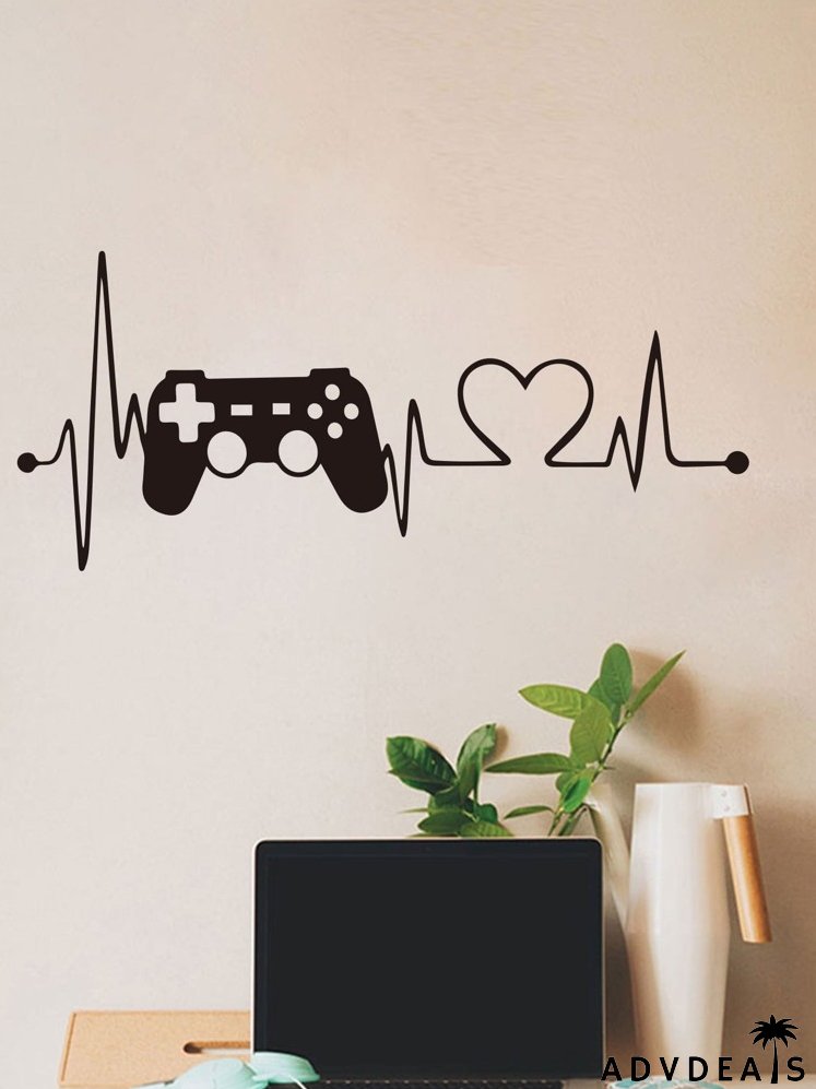 Gamepad & Heartbeat Print Wall Sticker