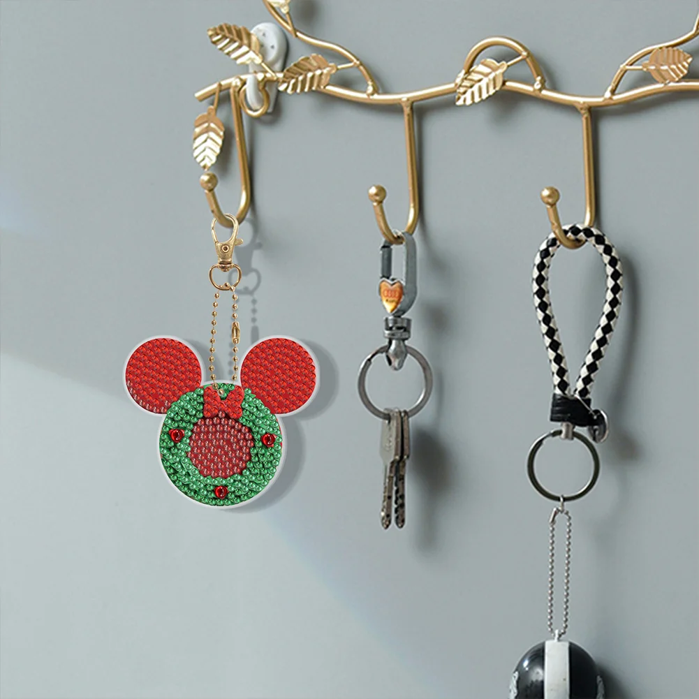 6pcs DIY Xmas Mickey Mouse Diamond Keychains Pendant Double Sided Diamond Art Keychains