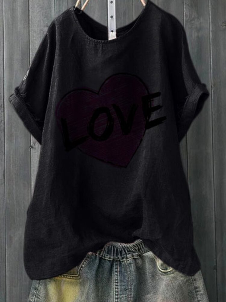 Heart Letter Print Short Sleeve O neck T shirt For Women P1676412