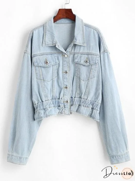 Drop Shoulder Pocket Peplum Denim Jacket