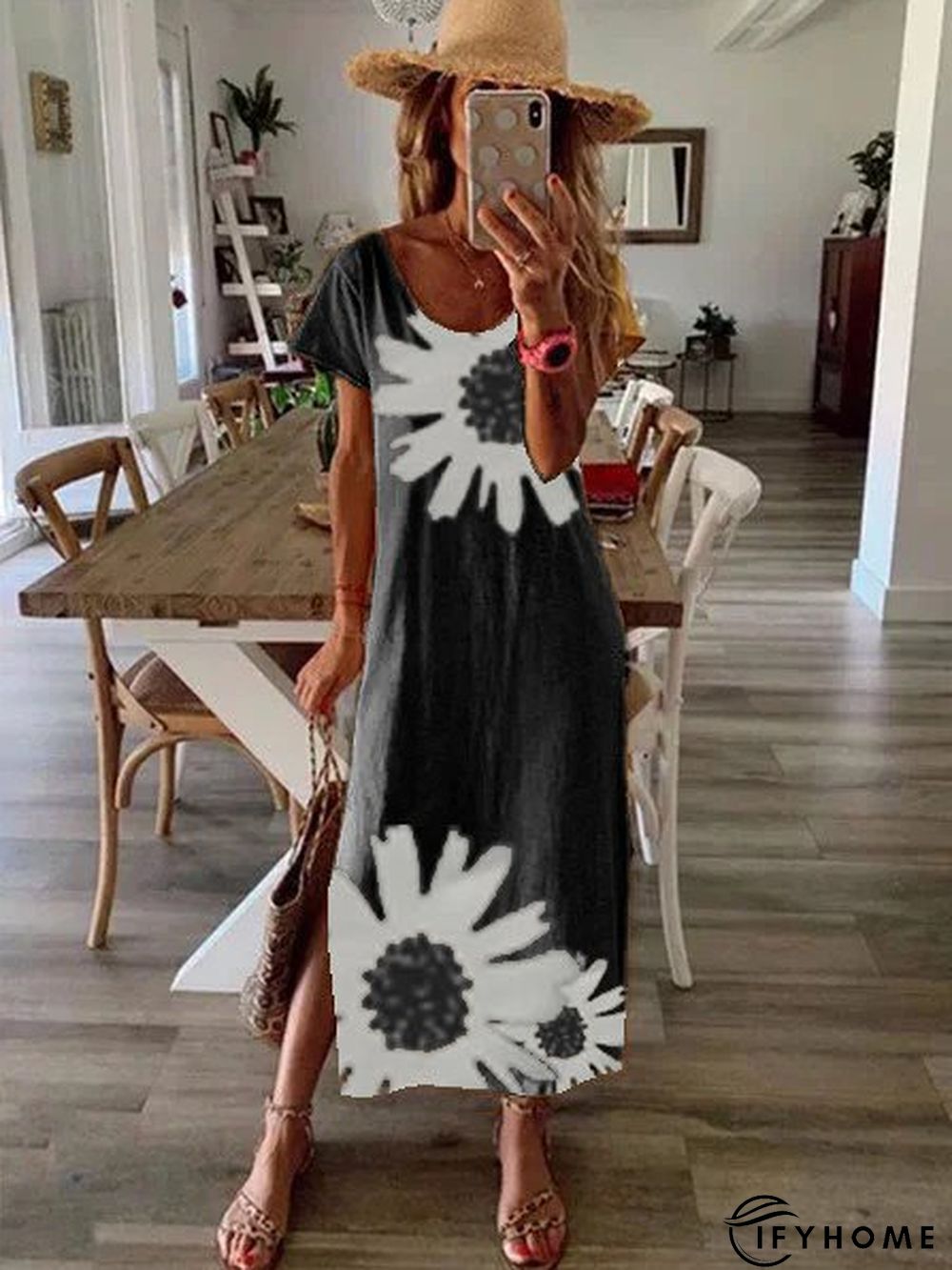 Women Summer Floral-Print Short Sleeve Casual Maxi Dress | IFYHOME