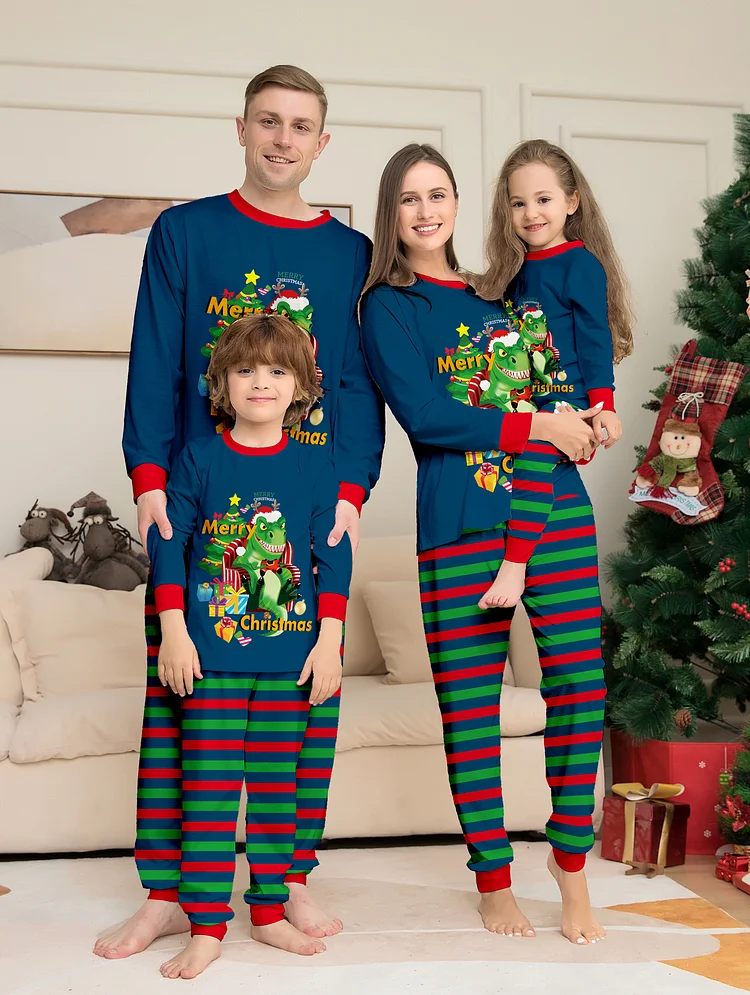 Plus Size Dinosaur Letters Christmas Family Matching Outfits VangoghDress