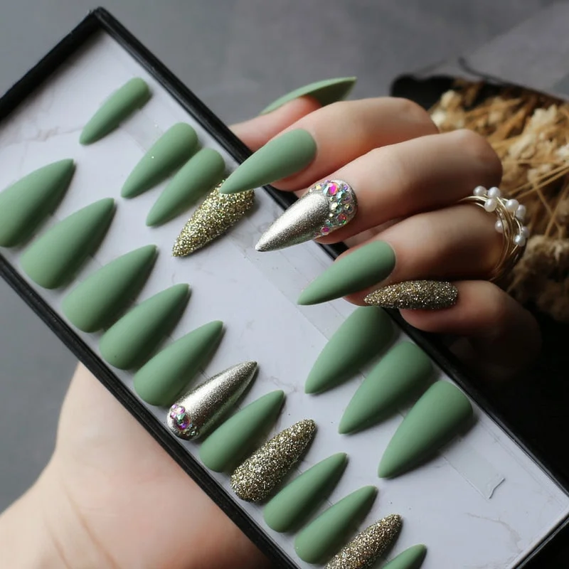 Handmade Ombre Gel nude coffin reusable Press on nails box pink Acrylic nails UV bling 3d crystal Ballet fasle nails-Nail Inspo