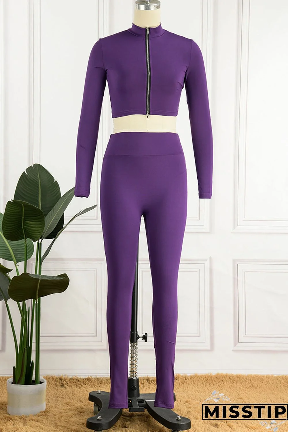 Green Casual Solid Patchwork Zipper Zipper Collar Long Sleeve Two Pieces