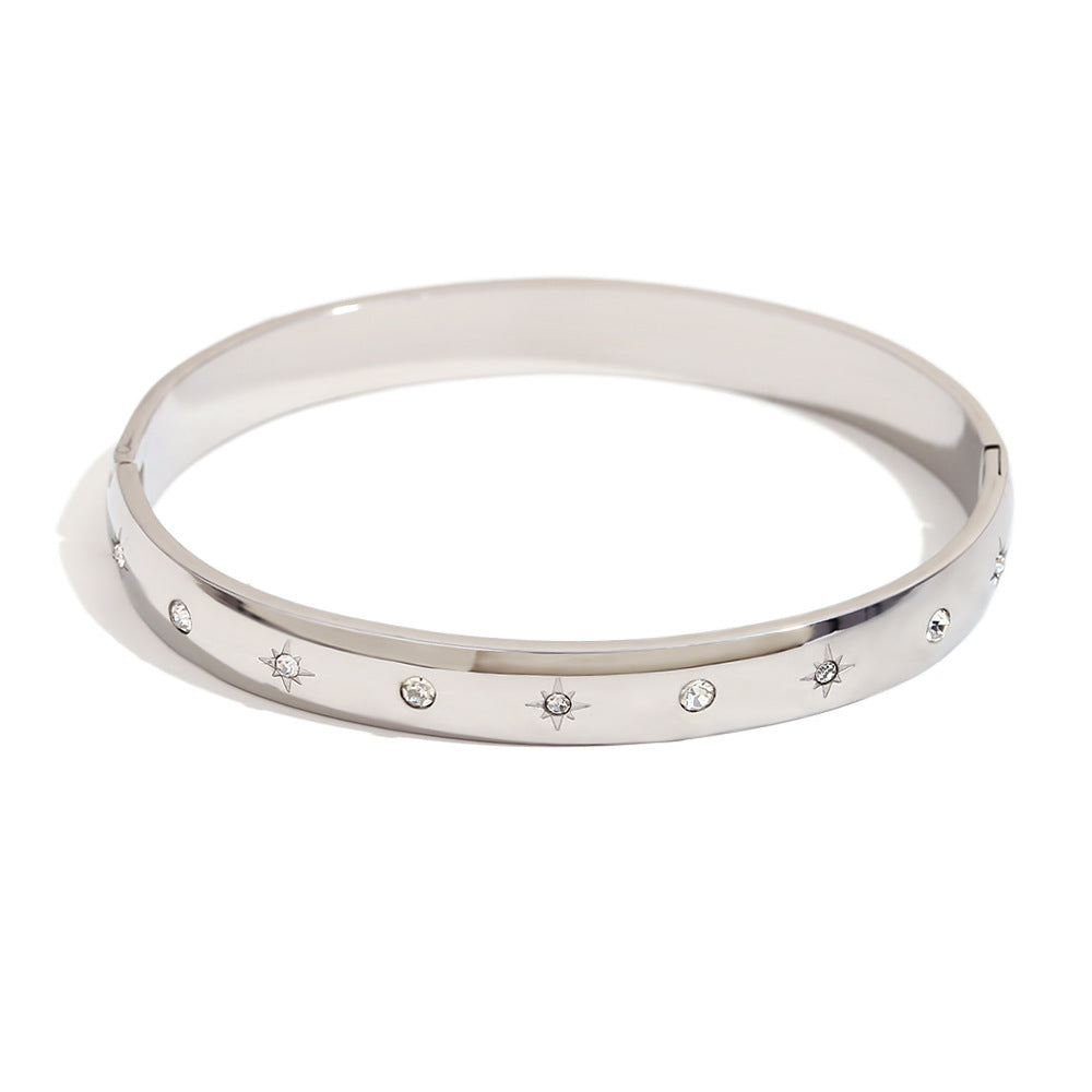 Small And Simple Eight-Pointed Star Dot Bracelet Stainless Steel Plated 18K Gold Star Moon Eye White Diamond Bracelet