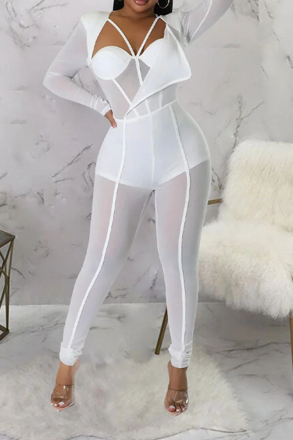Solid Color Smart See-Through Jumpsuit