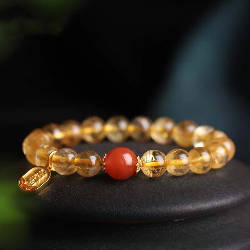 Citrine Red Agate Fortune Charm Bracelet