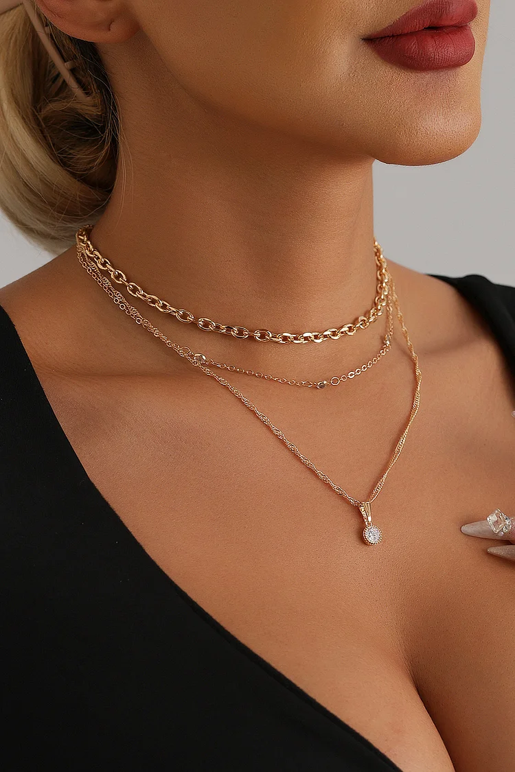 Elegant Gold Rhinestone Pendant Multi-Layer Necklace 2024 - Xpluswear