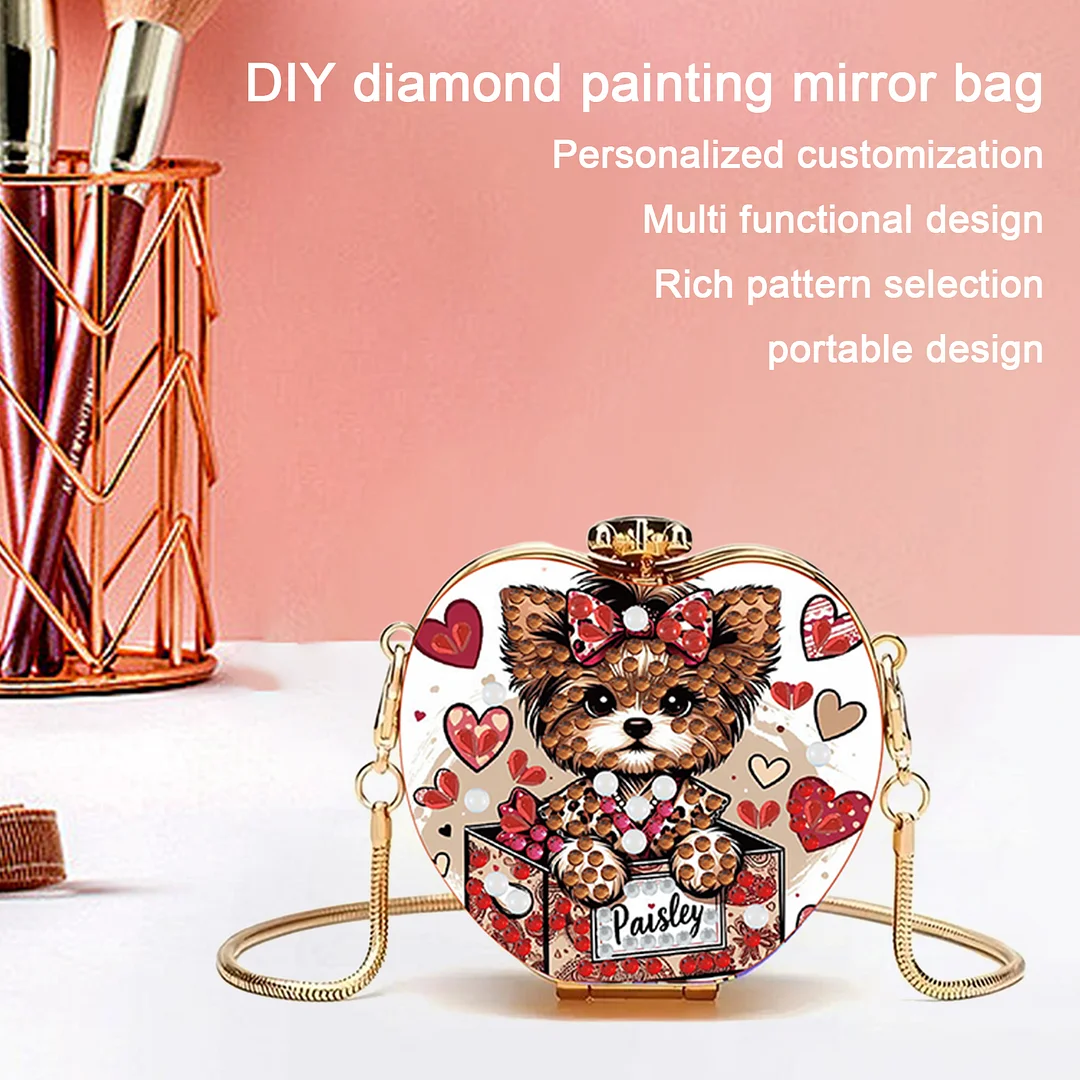 Dog DIY Acrylic Love Art Diamond Painting Coin Purse with Chain for Women Girl