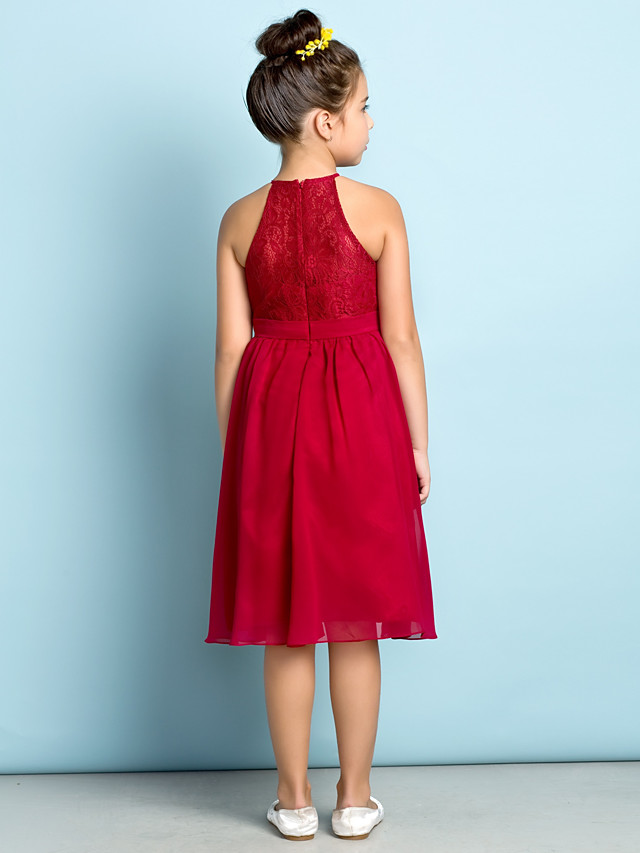 Daisda A-Line Jewel Neck Knee Length  Flower Girl Dress With Lace 