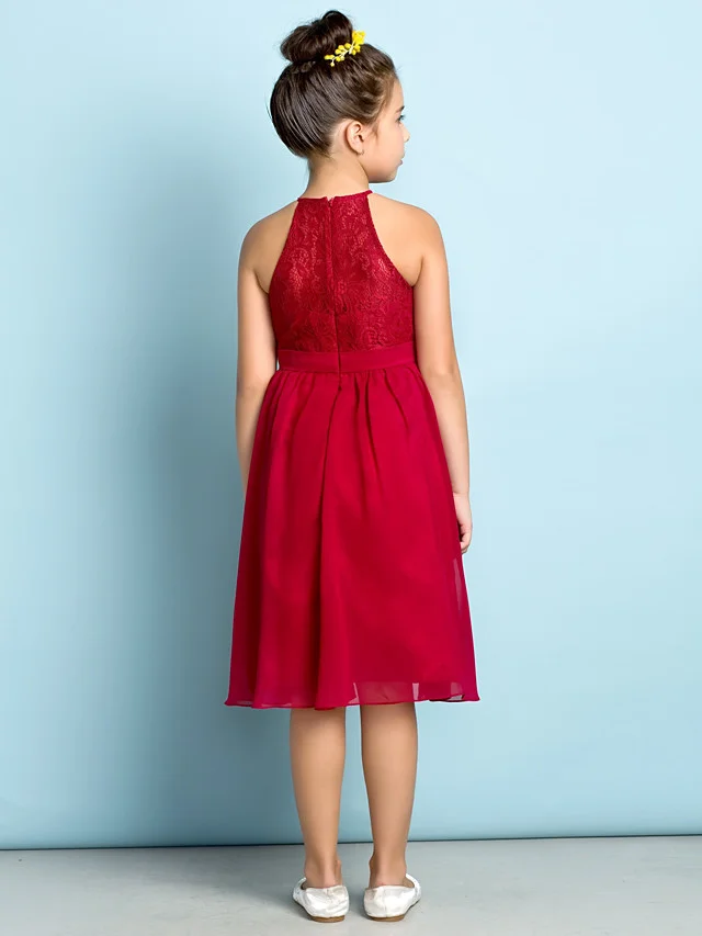 Daisda A-Line Jewel Neck Knee Length  Flower Girl Dress With Lace 