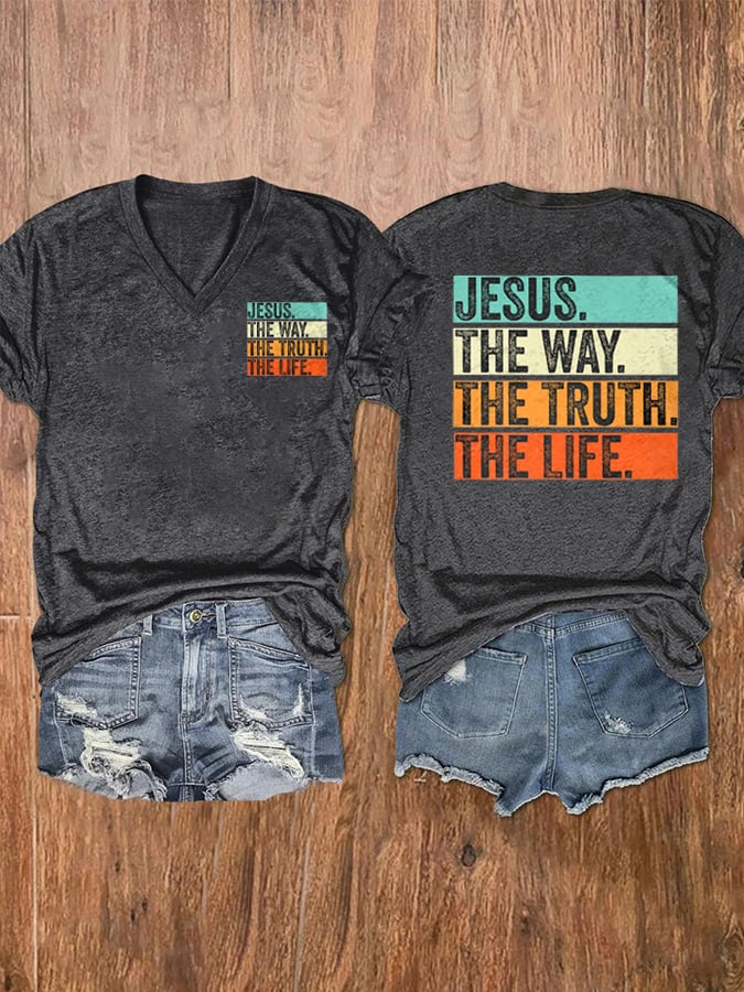 Women's Casual Jesus The Way The Truth The Life Printed Short Sleeve T-Shirt