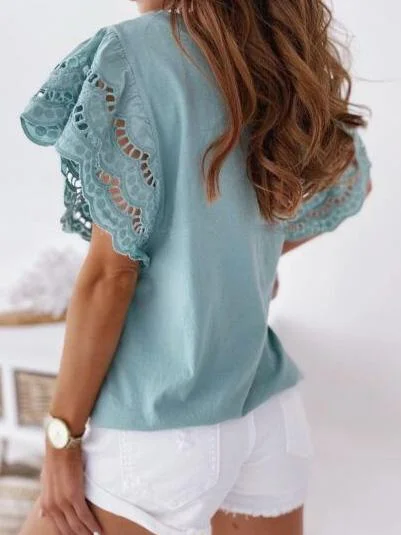 Women Half Sleeve V-neck Solid Color Dress