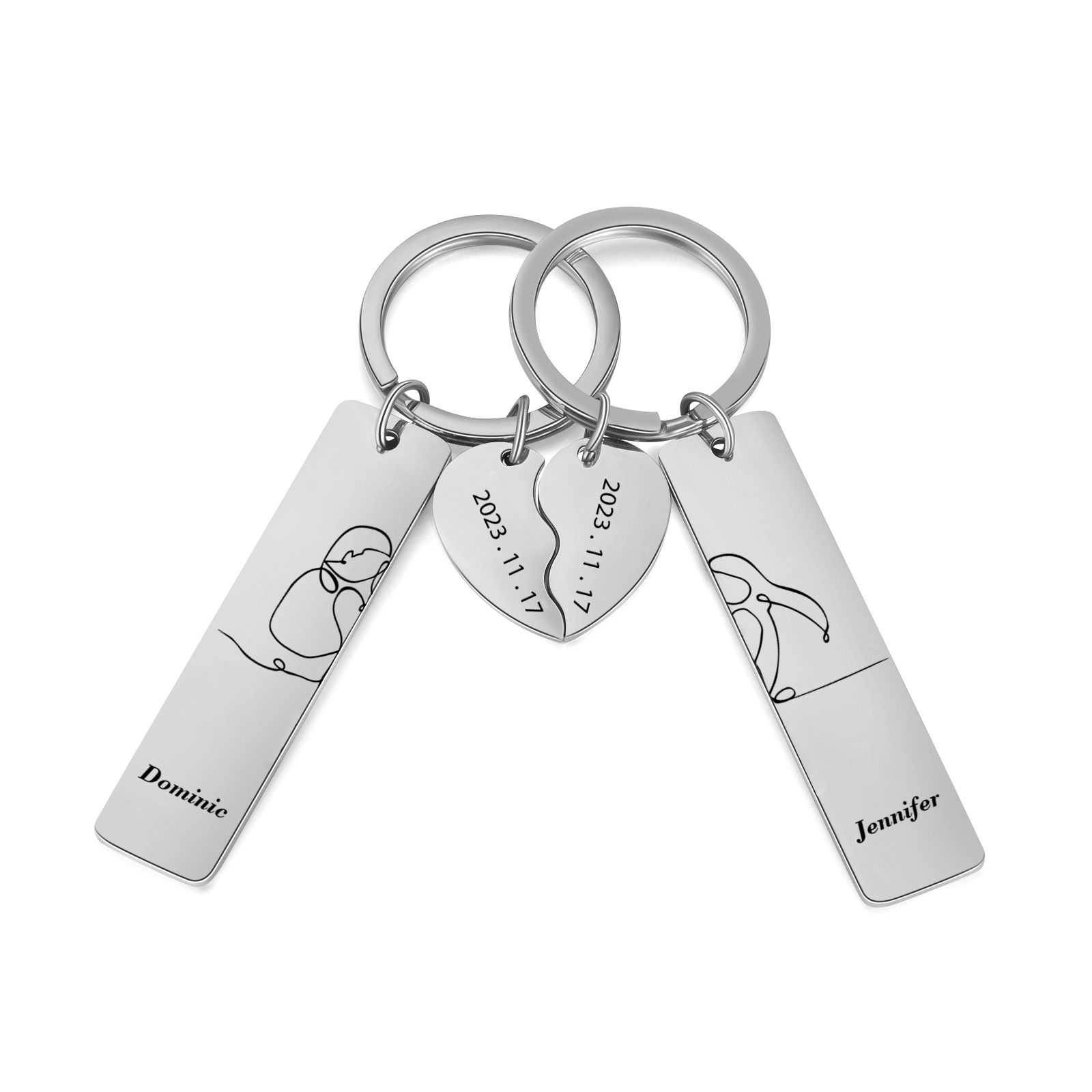 Personalised Couple Keychain Custom 2 Names & 2 Dates Keyring Heart Valentine's Day Gift for Him/Her-Jessemade AU