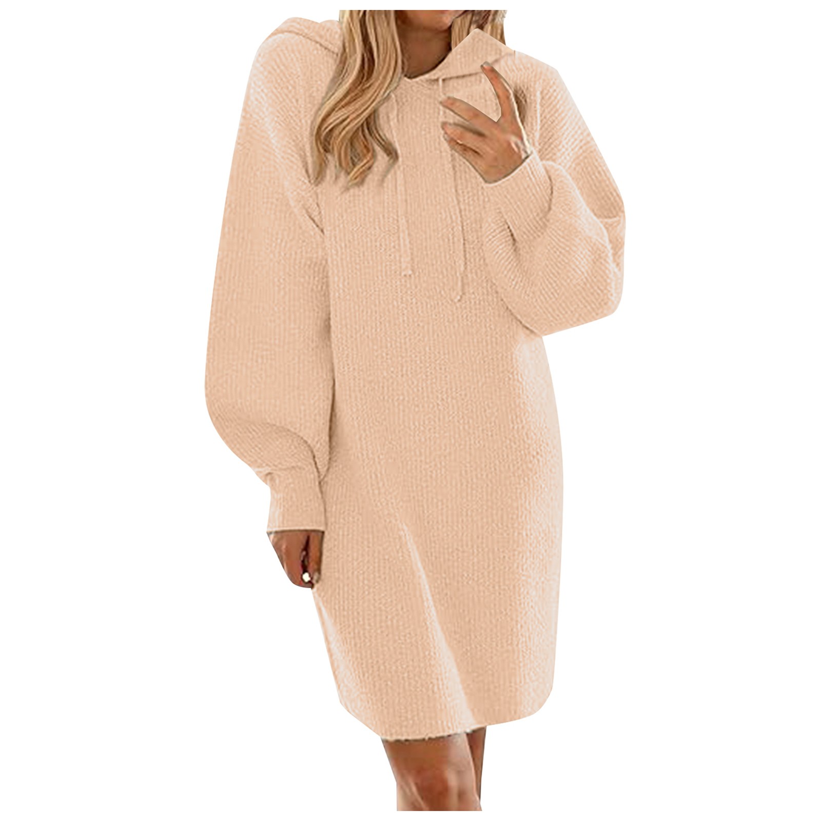 Lifesmybeach Womens Knit Pullover Sweaters Dress 2024 Fall Fashion Clothes Long Sleeve Winter Hoodies Dresses V Neck Drawstring Lady Vestidos