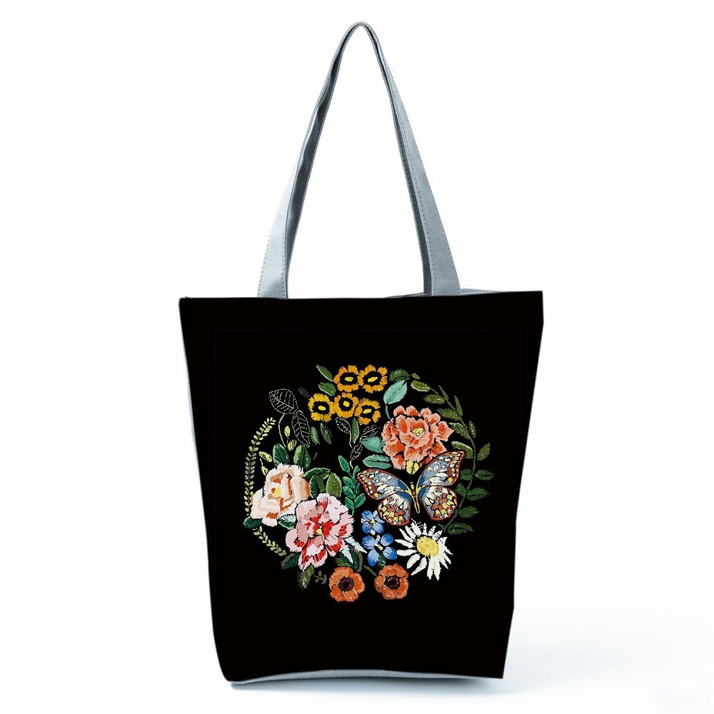 Zipped Tote Bag - Flowers