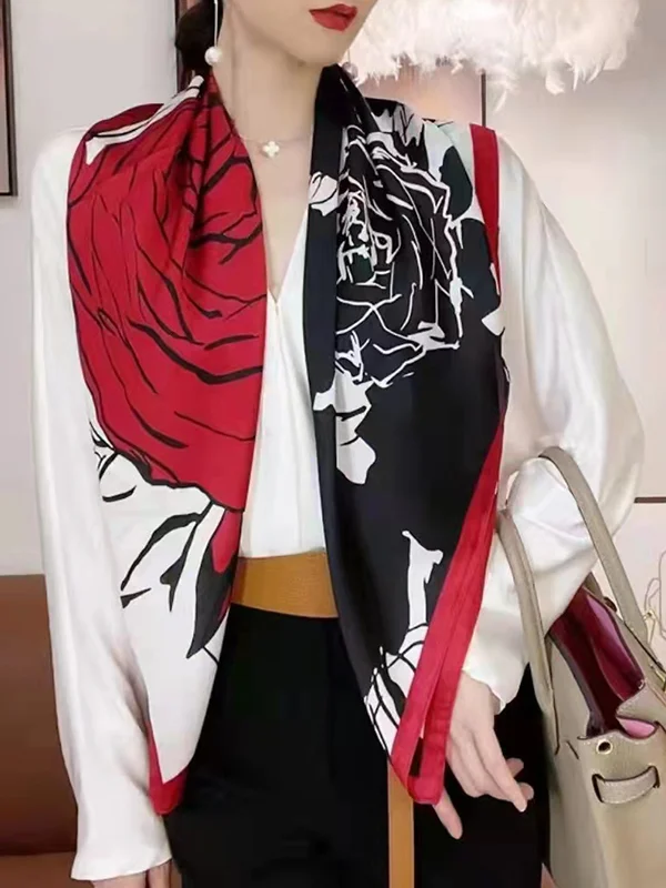 Floral Printed Contrast Color Shawl&Scarf