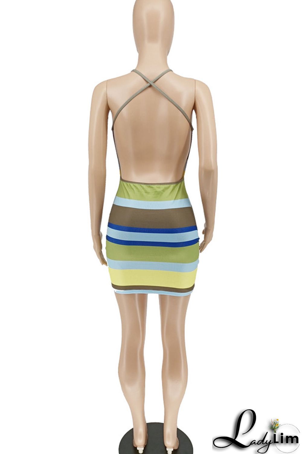 Rose Red Sexy Striped Print Split Joint O Neck Pencil Skirt Dresses