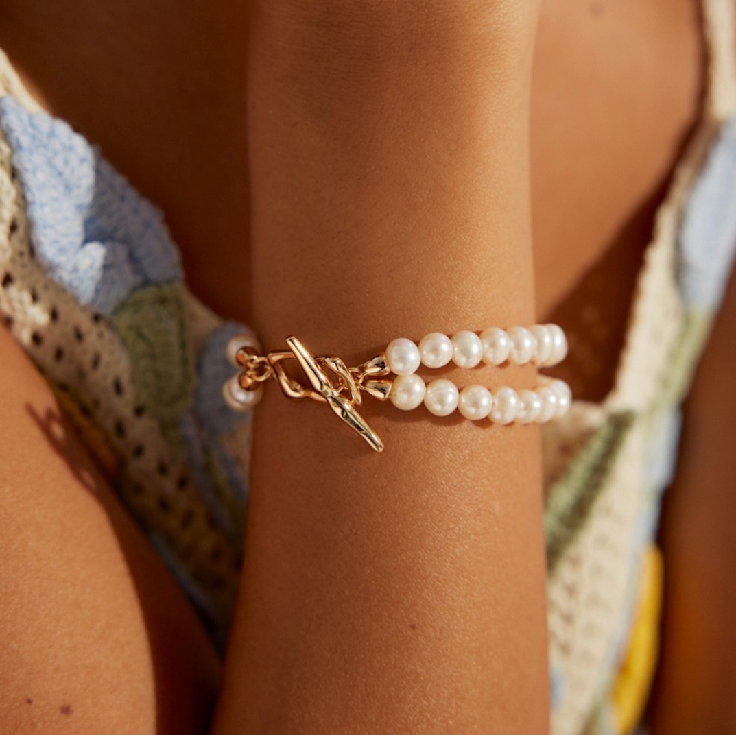 Double Strand Pearl Gold Plated Bracelet