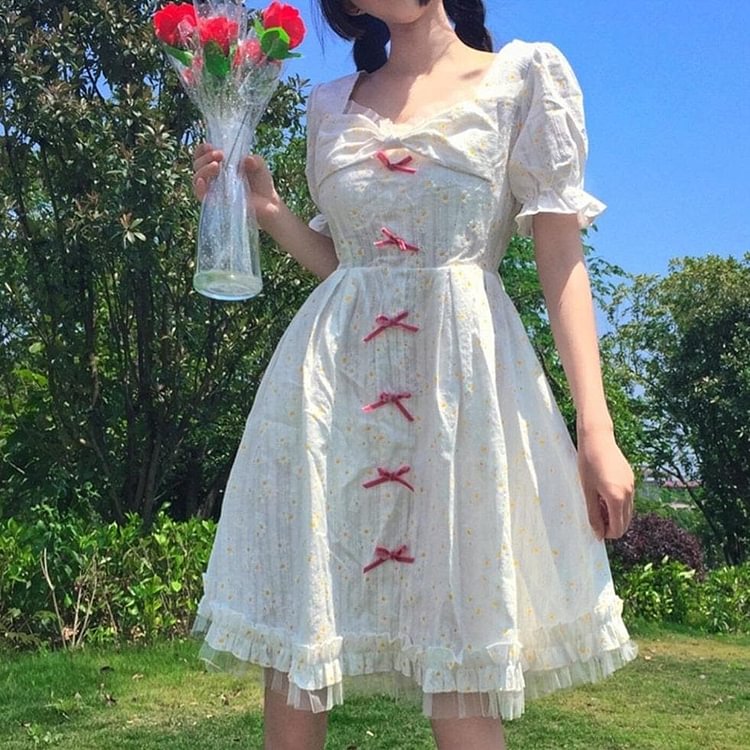 Elegant Sweet Preppy Style Square Collar Butterfly Sleeve White Dress SS0807