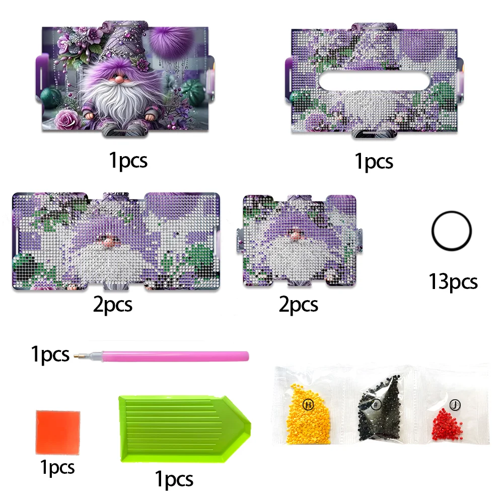 Purple Gnome Diamond Painting Tissue Box Wooden Diamond Art Tissue Storage Box