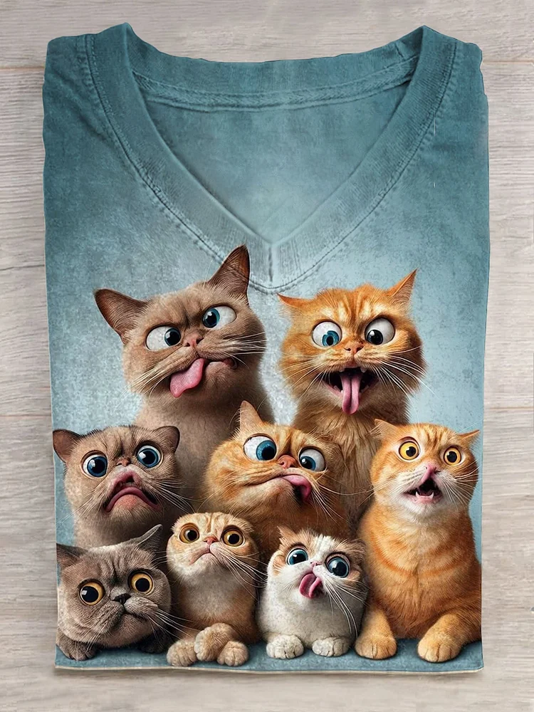 Funny Cat Print Casual Short Sleeve | T-SHIRT