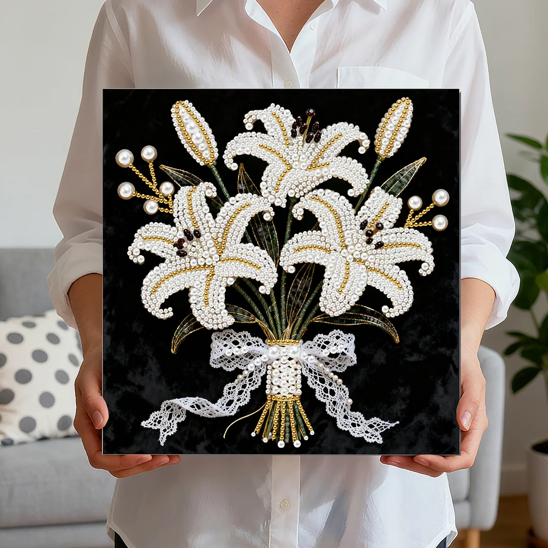 Blooming Flowers DIY Pearl Diamond Art Kit for Adult Home Decor 25x25cm With Frame